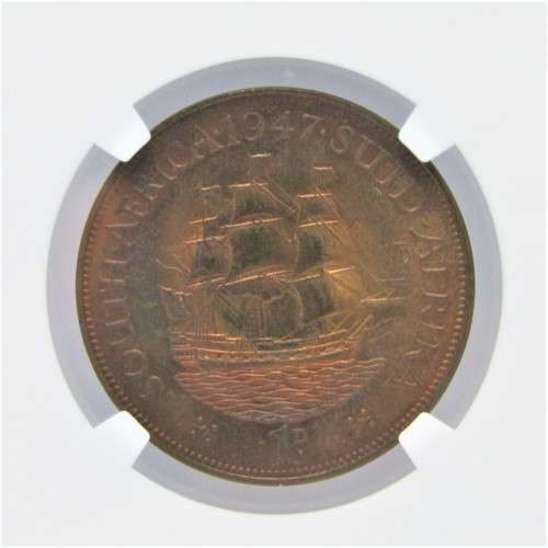 1947 SA Union Penny graded PF 63 RB by NGC - 5.5cm x 7.5cm