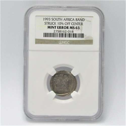 1993 SA Error Rand struck off center and graded mint error MS 63 by NGC
