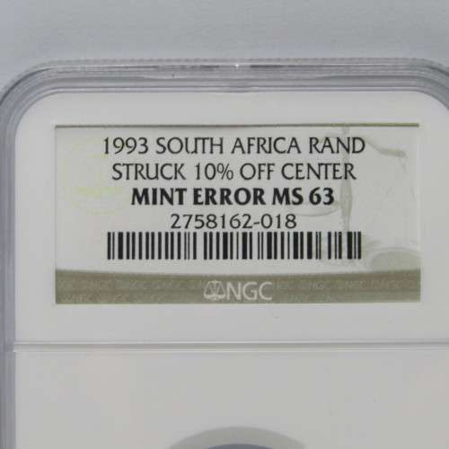 1993 SA Error Rand struck off center and graded mint error MS 63 by NGC