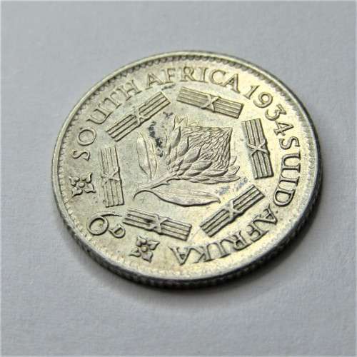 1934 SA Union sixpence EF - variety - Extra jewels in crown