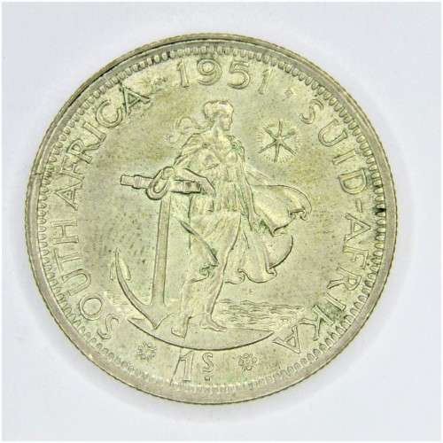 1951 SA Union shilling with cracked die Reverse and Rim Flaw OBV - AU+