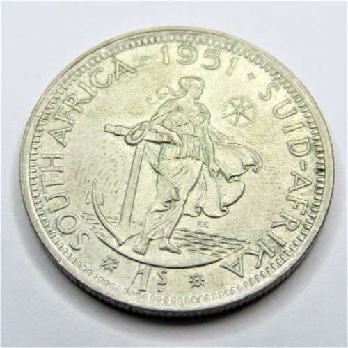 1951 SA Union shilling with cracked die Reverse and Rim Flaw OBV - AU+