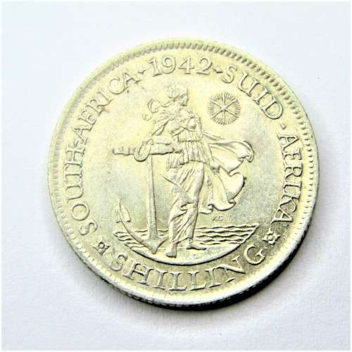 1942 SA Union shilling with badly cracked die obverse - Error coin - aEF