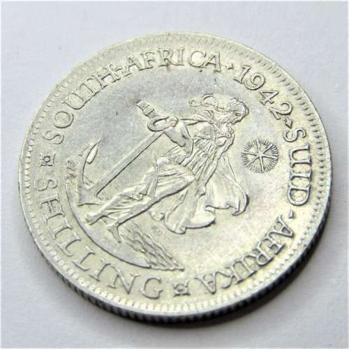 1942 SA Union shilling with badly cracked die obverse - Error coin - aEF