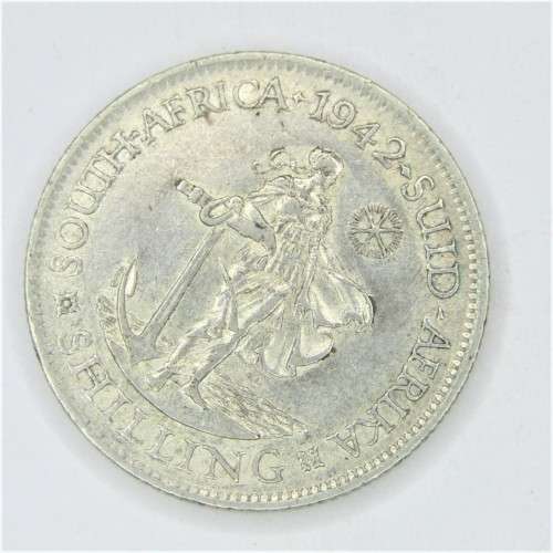 1942 SA Union shilling with badly cracked die obverse - Error coin - aEF