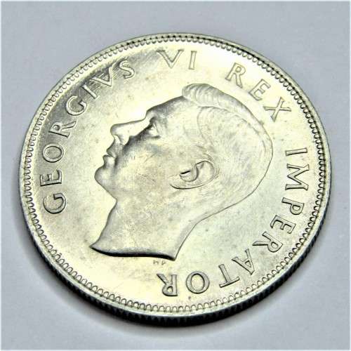 1941 SA Union half crown - AU+ - Bad strike on wildebeest reverse