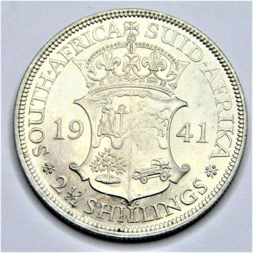 1941 SA Union half crown - AU+ - Bad strike on wildebeest reverse