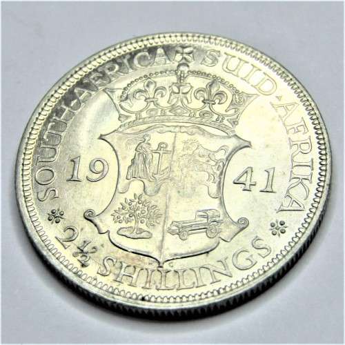 1941 SA Union half crown - AU+ - Bad strike on wildebeest reverse