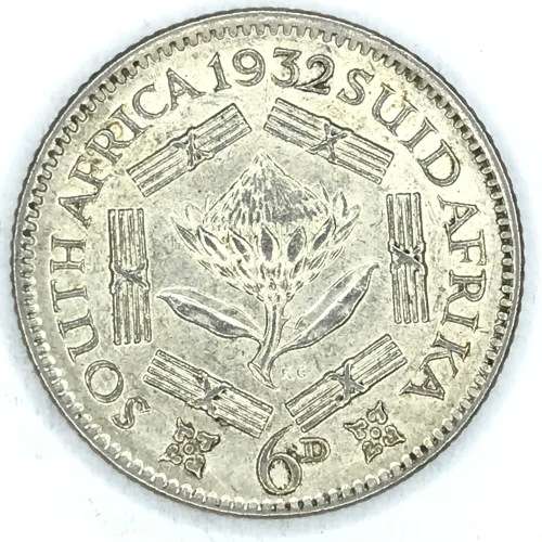 1932 SA Union 6d sixpence - Cracked die marks obverse - VF+/XF