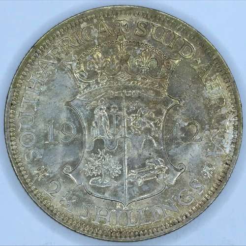 1942 SA Union 2 1/2 Shilling half crown - EF+ wildebeest only partly struck