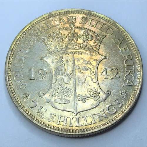1942 SA Union 2 1/2 Shilling half crown - EF+ wildebeest only partly struck