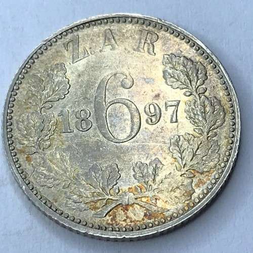 1897 ZAR Kruger 6d - Light scratch obverse - AA