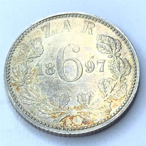 1897 ZAR Kruger 6d - Light scratch obverse - AA