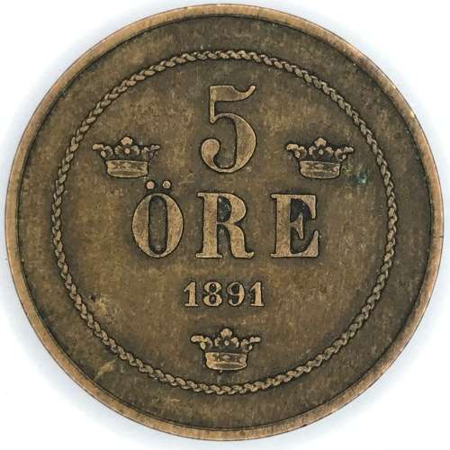 1891 Sweden 5 ORE - VF