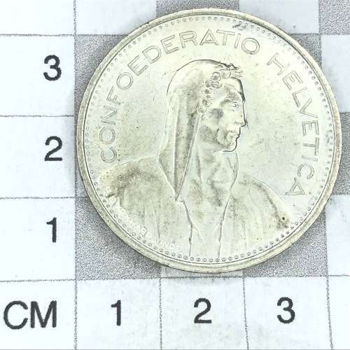 1967 Switzerland 5 Francs - SCARCE variety xxxxx dominus providebit (b) B- UNC