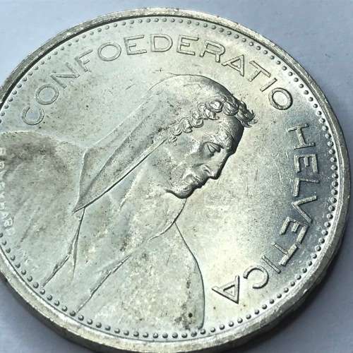 1967 Switzerland 5 Francs - SCARCE variety xxxxx dominus providebit (b) B- UNC