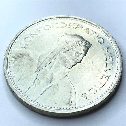 1967 Switzerland 5 Francs - SCARCE variety xxxxx dominus providebit (b) B- UNC