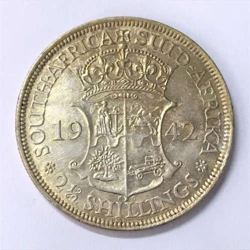 1942 SA Union 2 1/2 Shilling half crown - EF+ wildebeest only partly struck
