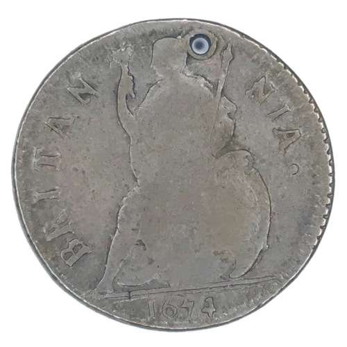 Charles 2 British farthing VF but holed