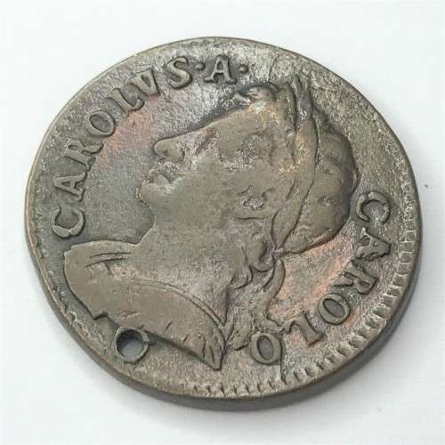 Charles 2 British farthing VF but holed