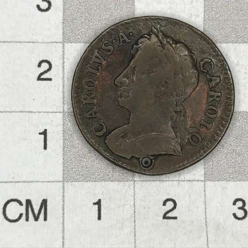 Charles 2 British farthing VF but holed
