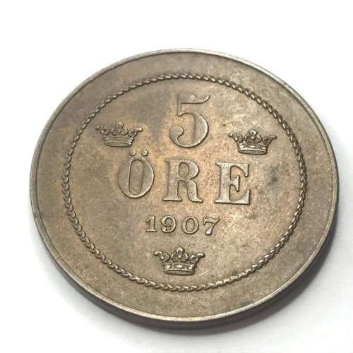 1907 Sweden Bronze 5 ORE -