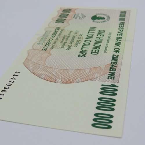 Zimbabwe Bearer cheque 2 May 2008 $100 000 000 - Uncirculated - ZW 93