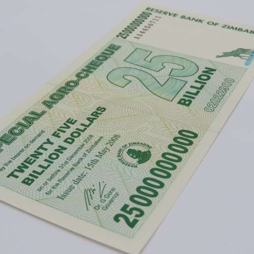 Zimbabwe Bearer cheque 15 May 2008 $25 000 000 000 - 25 Billion dollars uncirculated - ZW 97