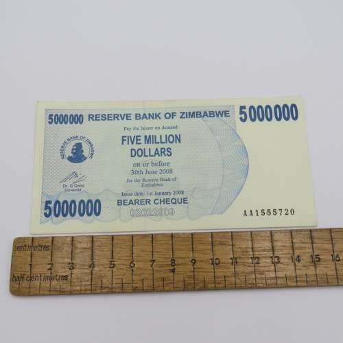 Zimbabwe Bearer cheque 1 Jan 2008 $ 5 000 000 - Uncirculated - ZW 88