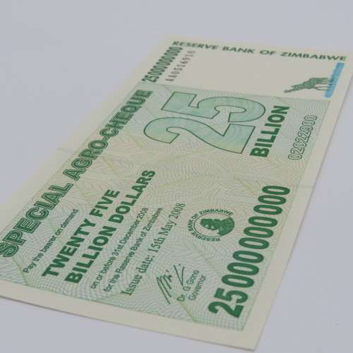 Zimbabwe 25 Billion dollars special AGRO-CHEQUE 15 May 2008 AA Series - Uncirculated ZW 97