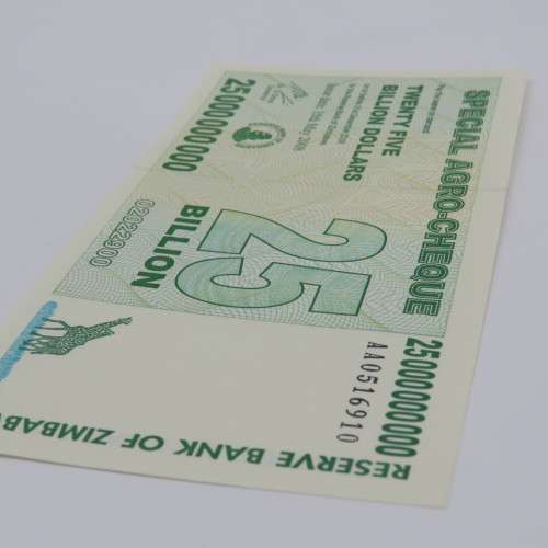 Zimbabwe 25 Billion dollars special AGRO-CHEQUE 15 May 2008 AA Series - Uncirculated ZW 97