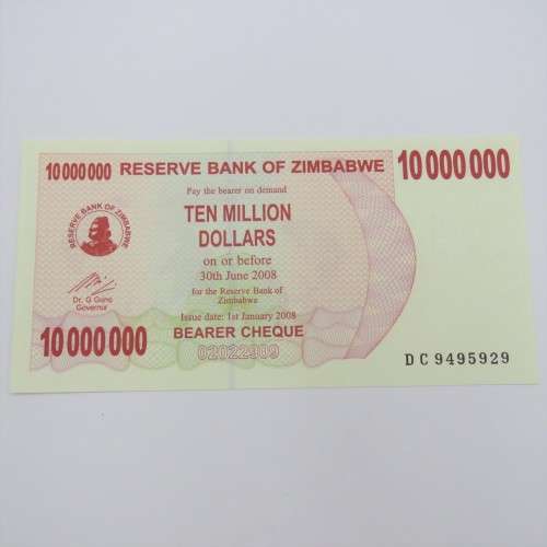 Zimbabwe Bearer cheque 1 Jan 2008 $10 000 000 (D-Series) - Uncirculated - ZW 90