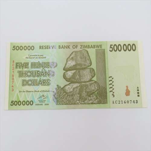 Zimbabwe $500 000 Harare 2008 uncirculated ZW 112