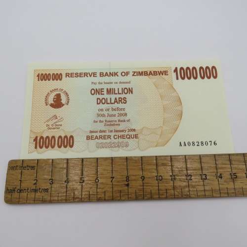 Zimbabwe Bearer cheque 1 Jan 2008 $1000 000 - Uncirculated  - ZW 87