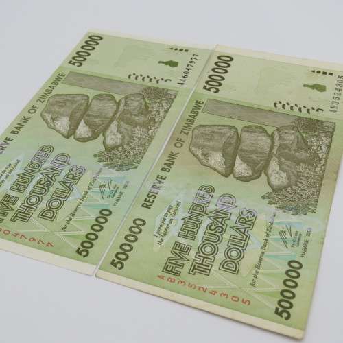 Zimbabwe $ 500 000 - Harare 2008 uncirculated - Lot of 3 with numbers AA, AB and AC ZW 112