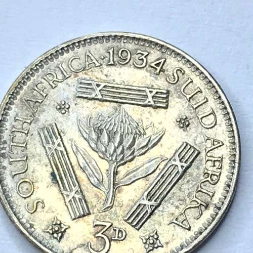 1934 SA Union Threepence tickey - No stop after date - EF