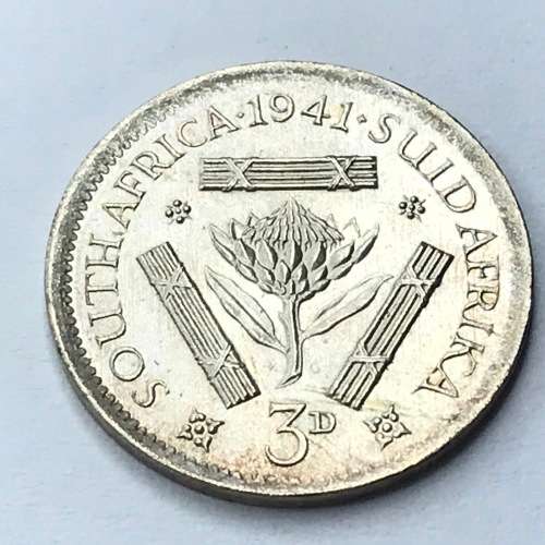 1941 SA Union Threepence 3d tickey - cracked die