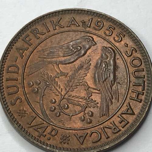1955 SA Union Farthing - UNC - Badly cracked die - Both sides
