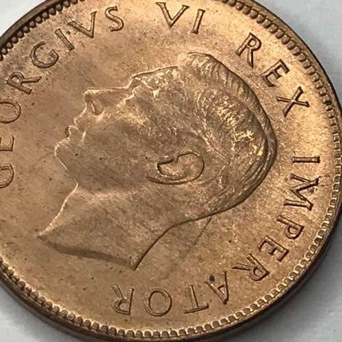 1947 SA Union Farthing - UNC - Brilliant - Reverse bad strike on fern (Middle)