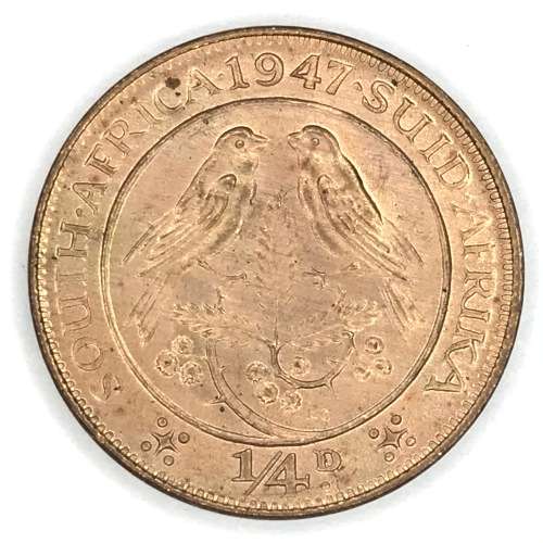 1947 SA Union Farthing - UNC - Brilliant - Reverse bad strike on fern (Middle)