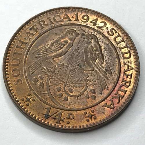 1942 SA Union Farthing - toned - UNC
