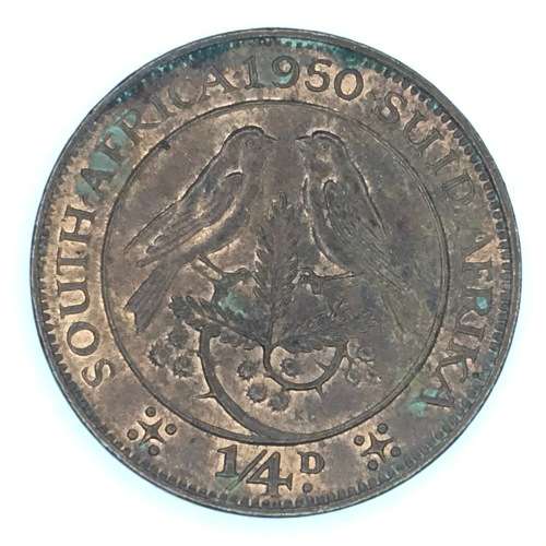 1950 SA Union Farthing - AU - Cracked die on base of neck