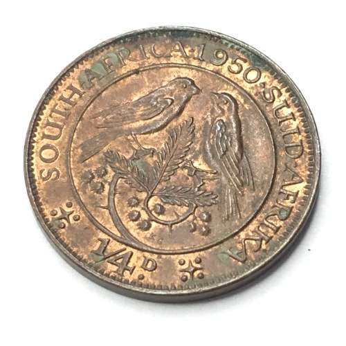 1950 SA Union Farthing - AU - Cracked die on base of neck
