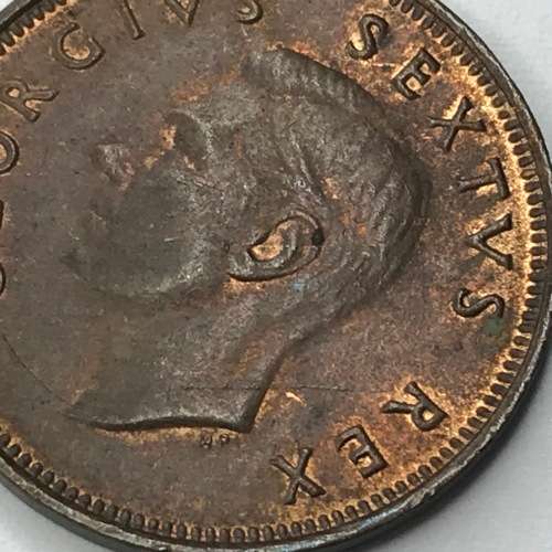 1950 SA Union Farthing - AU - Cracked die on base of neck