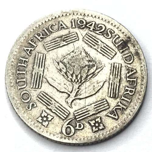 1942 SA Union Sixpence with error obverse - George 6 severed head!