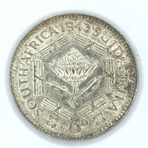 1943 SA Union Sixpence  - AU cracked die