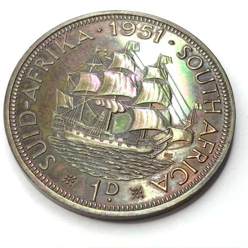 1951 SA Union Penny - Proof - Toned