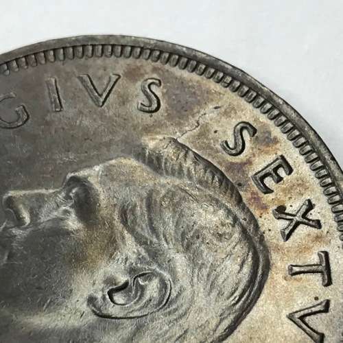 1949 SA Union Penny - UNC - Dark Brown - Metal Flaw above Georges Head