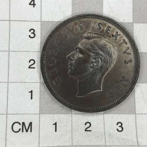 1949 SA Union Penny - UNC - Dark Brown - Metal Flaw above Georges Head