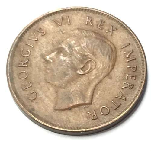 1943 SA Union Farthing - AU+ cracked die through forehead of George